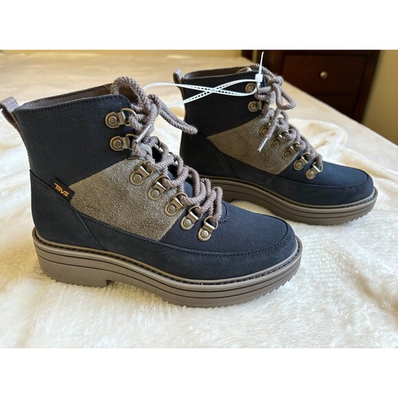 NEW Teva Midform Suede Patchwork Boot, Navy/Tan, Women’s Sz 6.5 - Picture 4 of 9